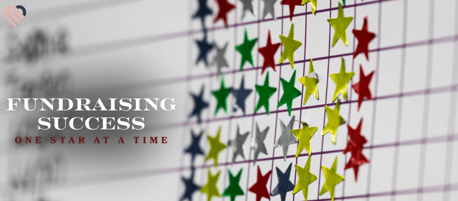 Fundraising progress chart with colorful star stickers and text overlay Fundraising Success One Star at a Time